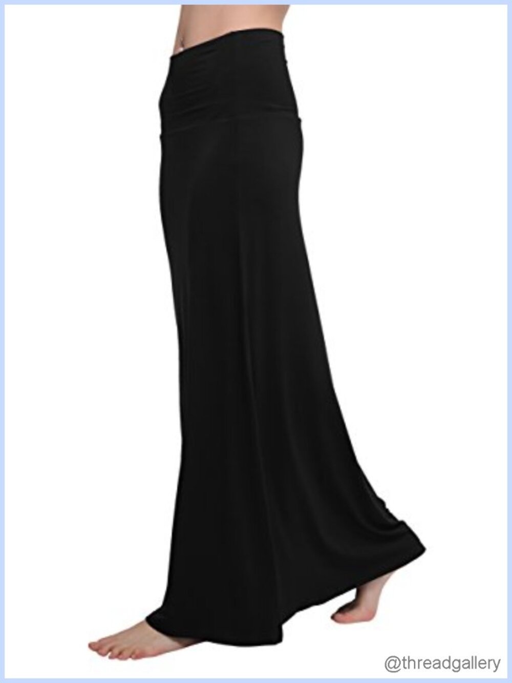 Spandex High Waist Flared Maxi Skirt Fold-Over Lounge